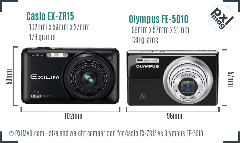 Casio EX-ZR15 vs Olympus FE-5010 size comparison Casio EX-ZR15 vs Olympus FE-5010 size comparison