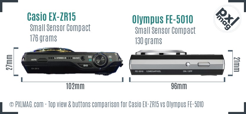 Casio EX-ZR15 vs Olympus FE-5010 top view buttons comparison