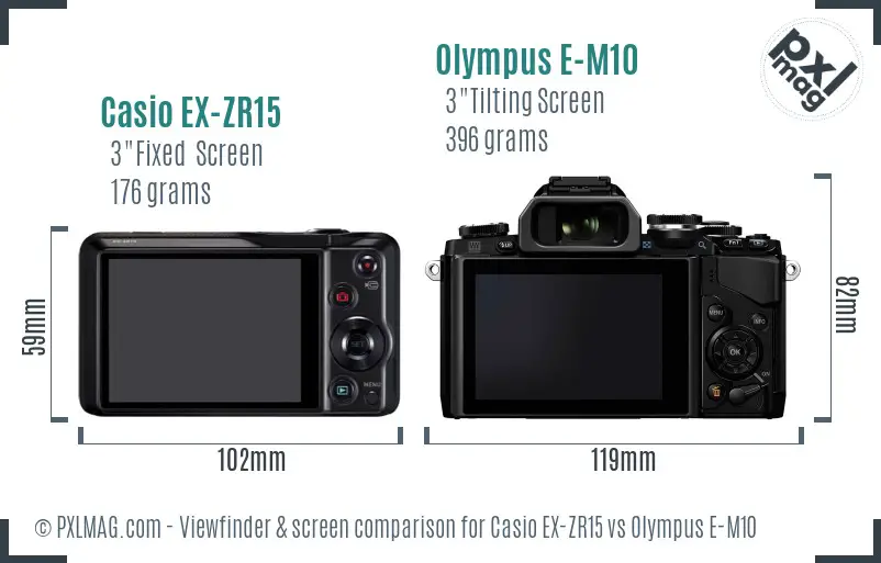 Casio EX-ZR15 vs Olympus E-M10 Screen and Viewfinder comparison