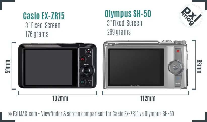 Casio EX-ZR15 vs Olympus SH-50 Screen and Viewfinder comparison
