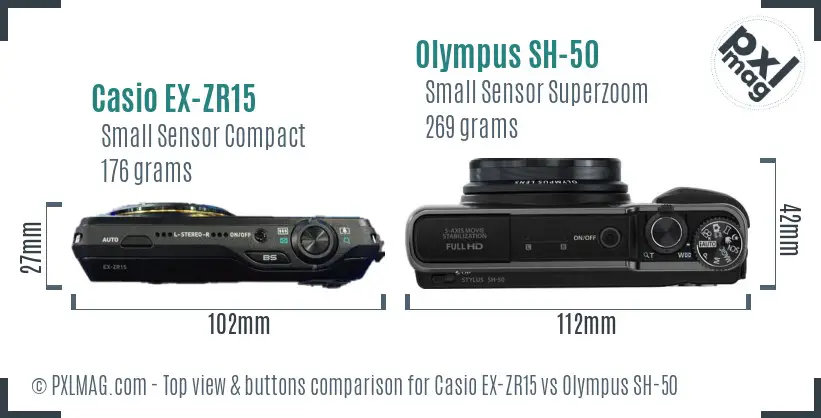 Casio EX-ZR15 vs Olympus SH-50 top view buttons comparison