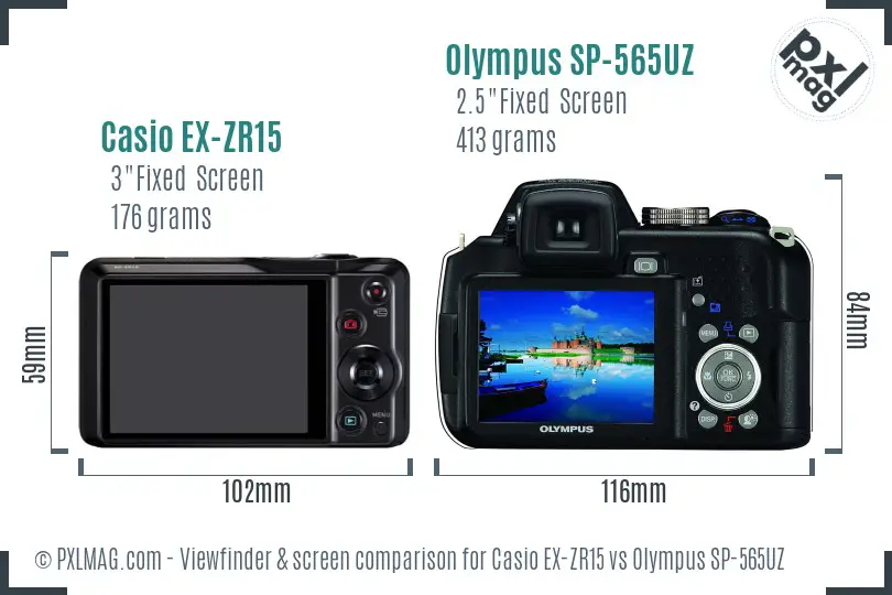 Casio EX-ZR15 vs Olympus SP-565UZ Screen and Viewfinder comparison