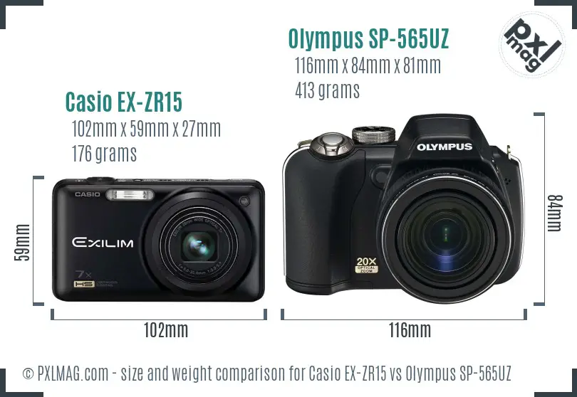 Casio EX-ZR15 vs Olympus SP-565UZ size comparison