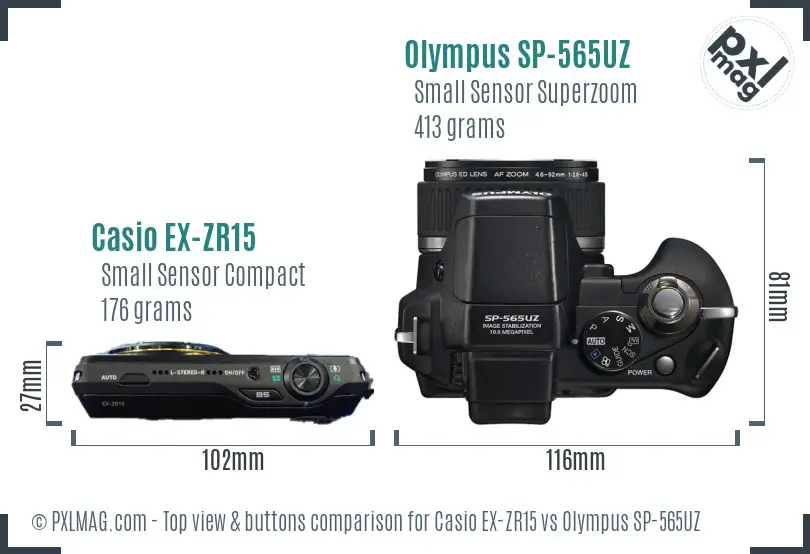 Casio EX-ZR15 vs Olympus SP-565UZ top view buttons comparison