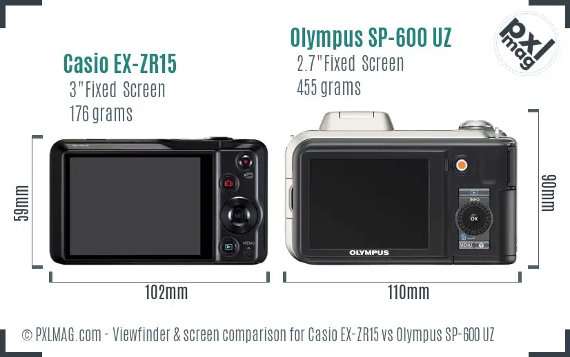 Casio EX-ZR15 vs Olympus SP-600 UZ Screen and Viewfinder comparison