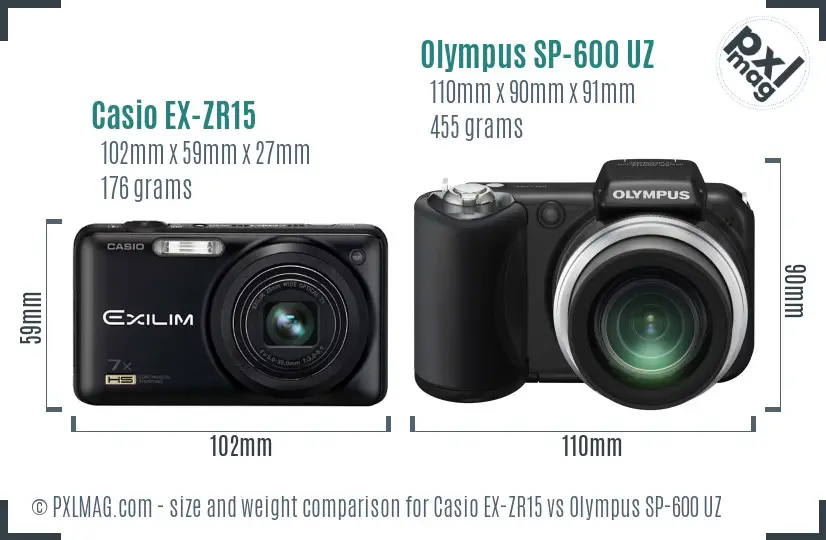Casio EX-ZR15 vs Olympus SP-600 UZ size comparison