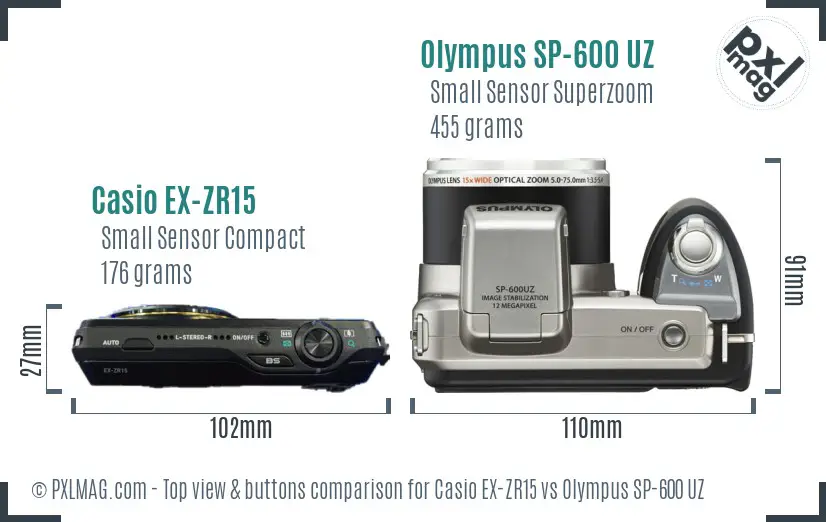 Casio EX-ZR15 vs Olympus SP-600 UZ top view buttons comparison