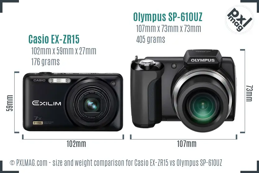 Casio EX-ZR15 vs Olympus SP-610UZ size comparison