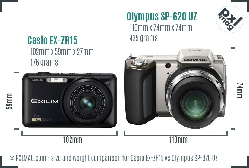 Casio EX-ZR15 vs Olympus SP-620 UZ size comparison