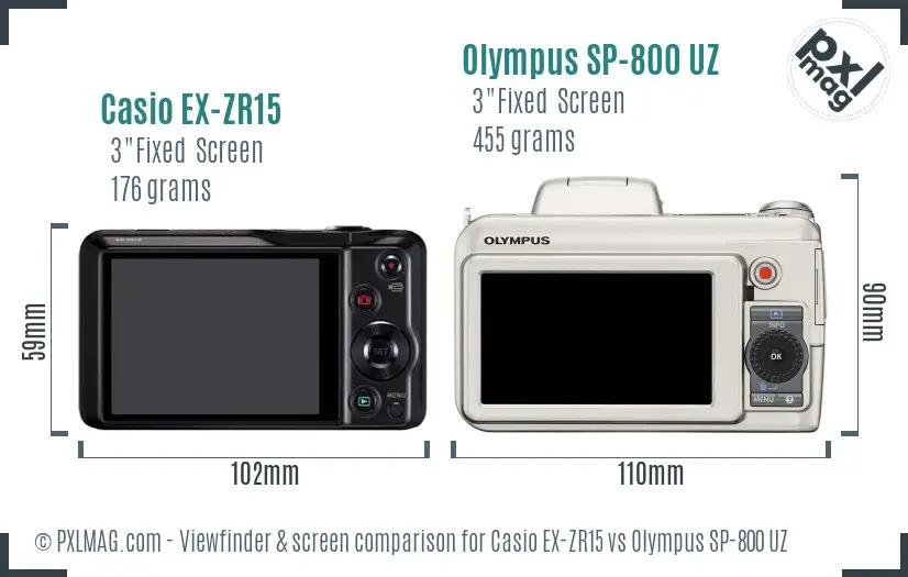 Casio EX-ZR15 vs Olympus SP-800 UZ Screen and Viewfinder comparison Casio EX-ZR15 vs Olympus SP-800 UZ Screen and Viewfinder comparison