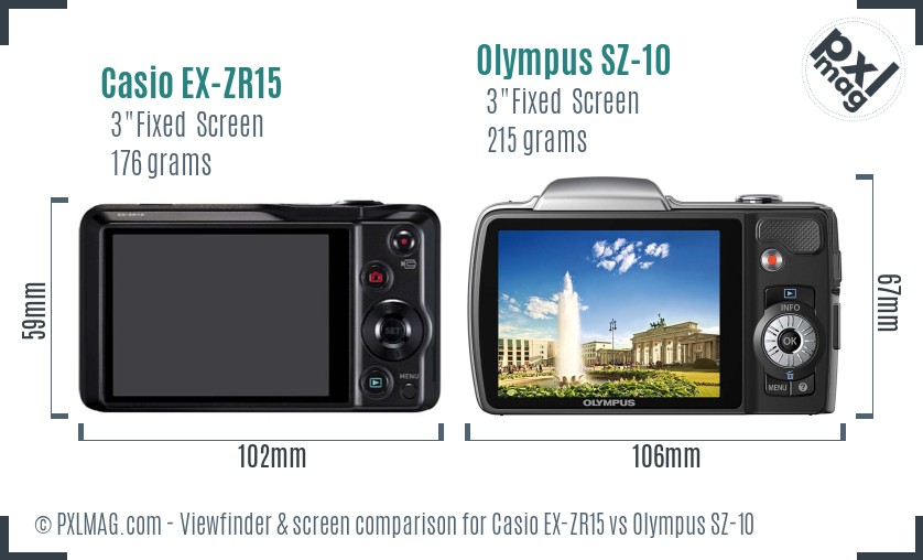 Casio EX-ZR15 vs Olympus SZ-10 Screen and Viewfinder comparison