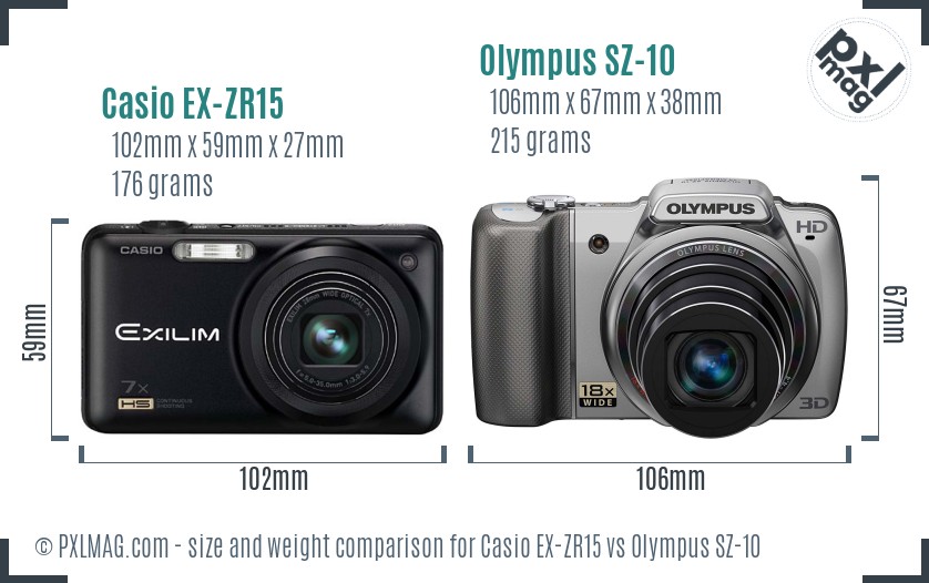 Casio EX-ZR15 vs Olympus SZ-10 size comparison