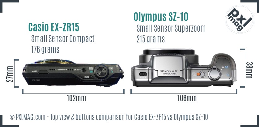 Casio EX-ZR15 vs Olympus SZ-10 top view buttons comparison