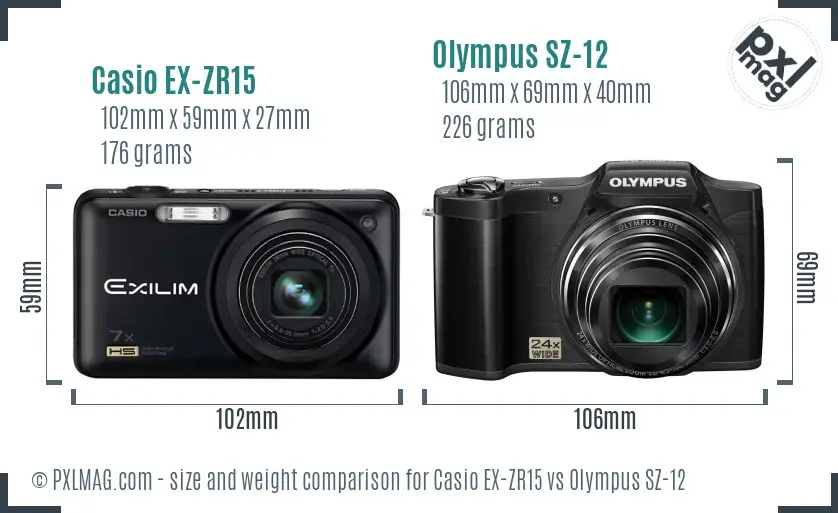 Casio EX-ZR15 vs Olympus SZ-12 size comparison Casio EX-ZR15 vs Olympus SZ-12 size comparison
