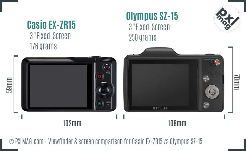 Casio EX-ZR15 vs Olympus SZ-15 Screen and Viewfinder comparison