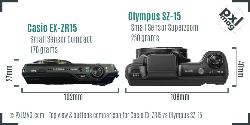 Casio EX-ZR15 vs Olympus SZ-15 top view buttons comparison