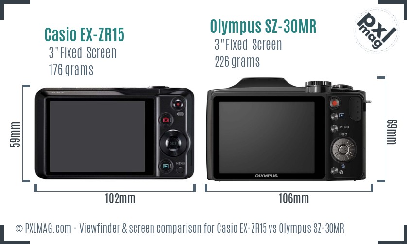 Casio EX-ZR15 vs Olympus SZ-30MR Screen and Viewfinder comparison
