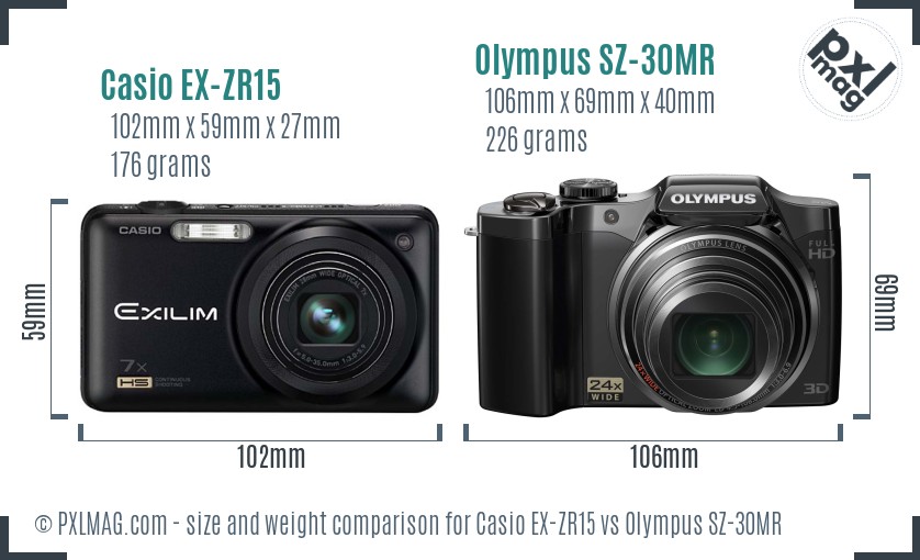Casio EX-ZR15 vs Olympus SZ-30MR size comparison