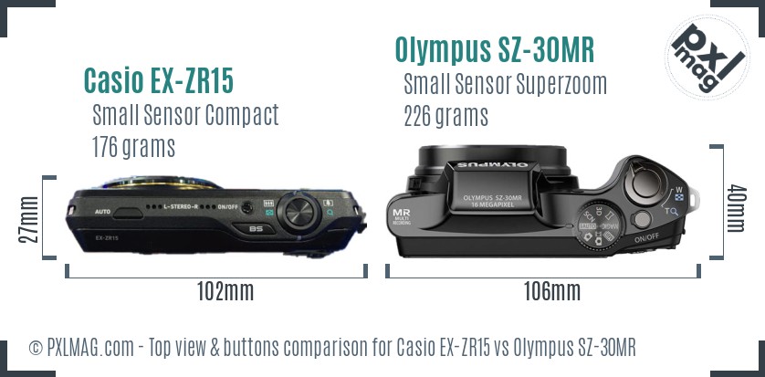 Casio EX-ZR15 vs Olympus SZ-30MR top view buttons comparison