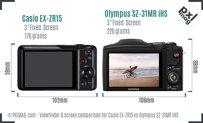 Casio EX-ZR15 vs Olympus SZ-31MR iHS Screen and Viewfinder comparison