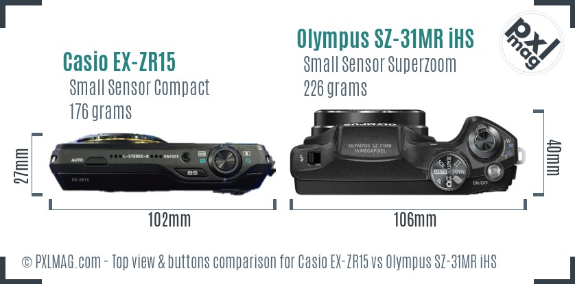Casio EX-ZR15 vs Olympus SZ-31MR iHS top view buttons comparison