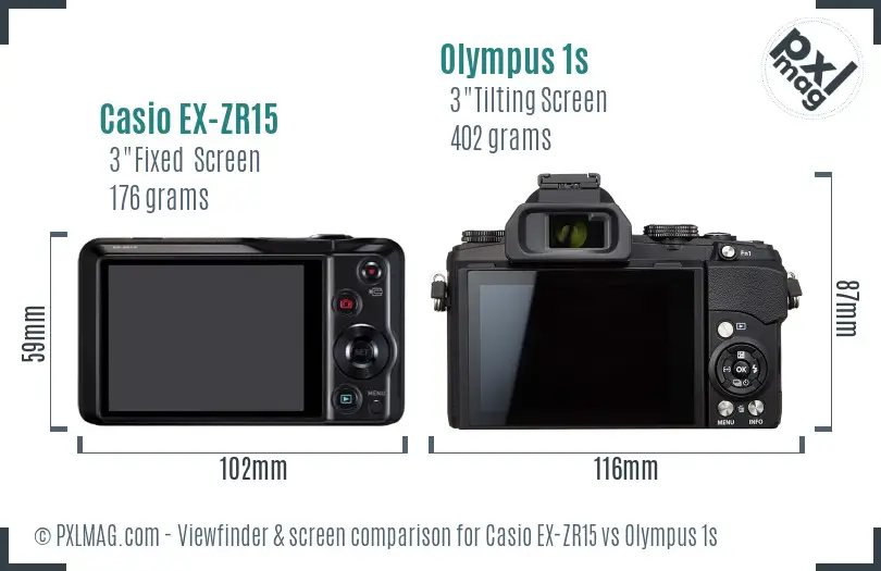 Casio EX-ZR15 vs Olympus 1s Screen and Viewfinder comparison