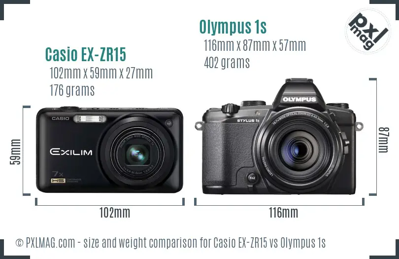Casio EX-ZR15 vs Olympus 1s size comparison