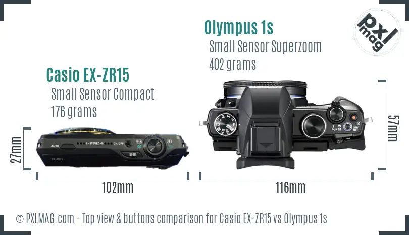 Casio EX-ZR15 vs Olympus 1s top view buttons comparison