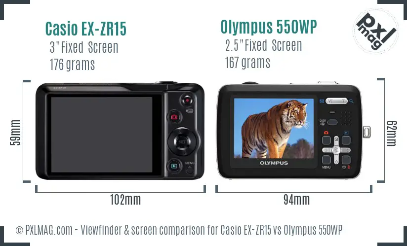 Casio EX-ZR15 vs Olympus 550WP Screen and Viewfinder comparison Casio EX-ZR15 vs Olympus 550WP Screen and Viewfinder comparison