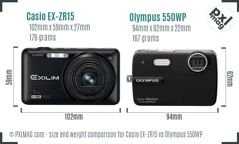 Casio EX-ZR15 vs Olympus 550WP size comparison Casio EX-ZR15 vs Olympus 550WP size comparison