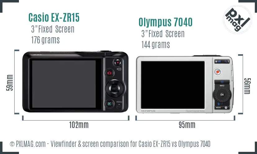 Casio EX-ZR15 vs Olympus 7040 Screen and Viewfinder comparison