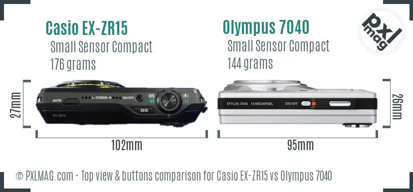 Casio EX-ZR15 vs Olympus 7040 top view buttons comparison