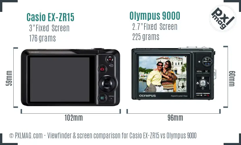 Casio EX-ZR15 vs Olympus 9000 Screen and Viewfinder comparison