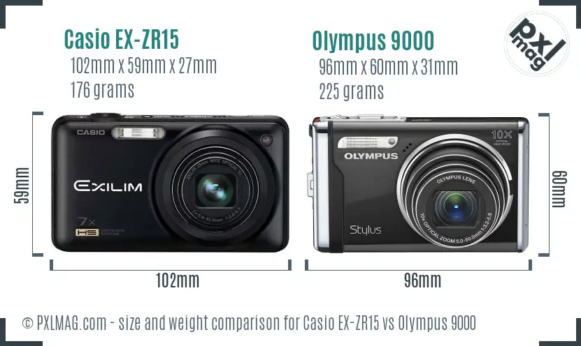 Casio EX-ZR15 vs Olympus 9000 size comparison