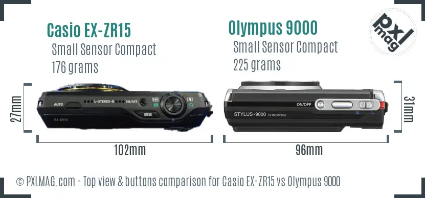 Casio EX-ZR15 vs Olympus 9000 top view buttons comparison