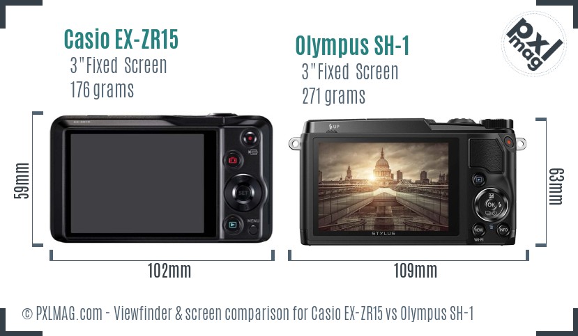 Casio EX-ZR15 vs Olympus SH-1 Screen and Viewfinder comparison
