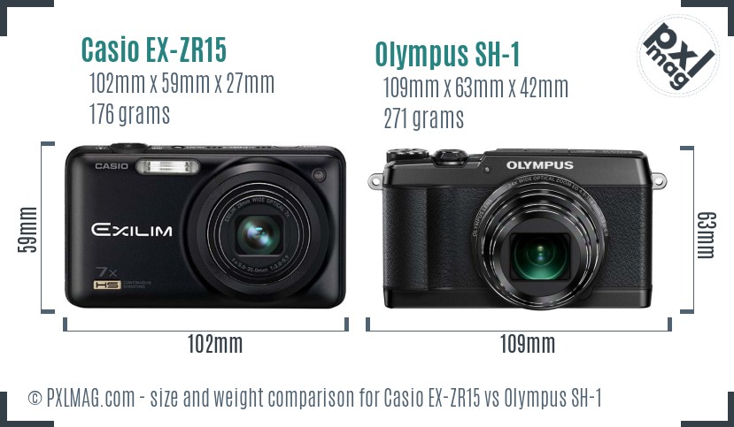 Casio EX-ZR15 vs Olympus SH-1 size comparison Casio EX-ZR15 vs Olympus SH-1 size comparison