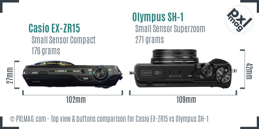 Casio EX-ZR15 vs Olympus SH-1 top view buttons comparison