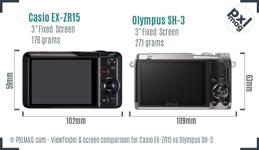 Casio EX-ZR15 vs Olympus SH-3 Screen and Viewfinder comparison