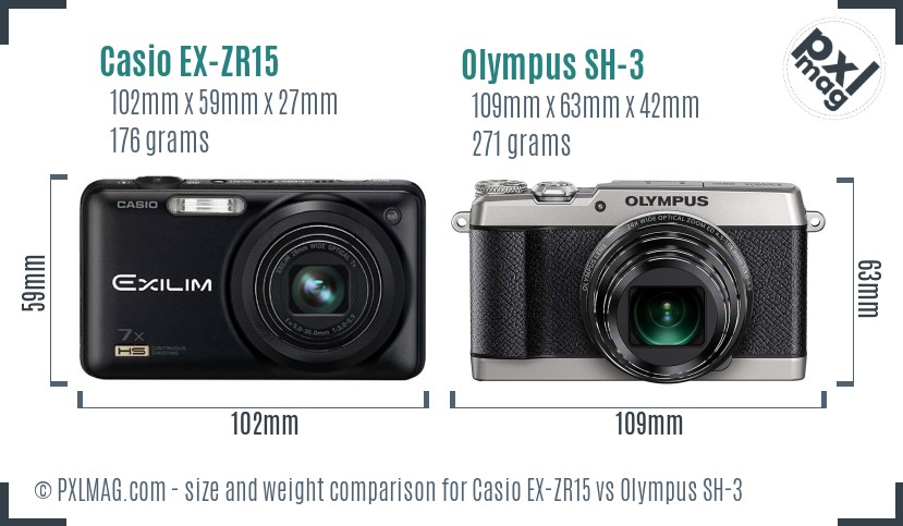 Casio EX-ZR15 vs Olympus SH-3 size comparison Casio EX-ZR15 vs Olympus SH-3 size comparison