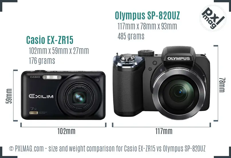 Casio EX-ZR15 vs Olympus SP-820UZ size comparison