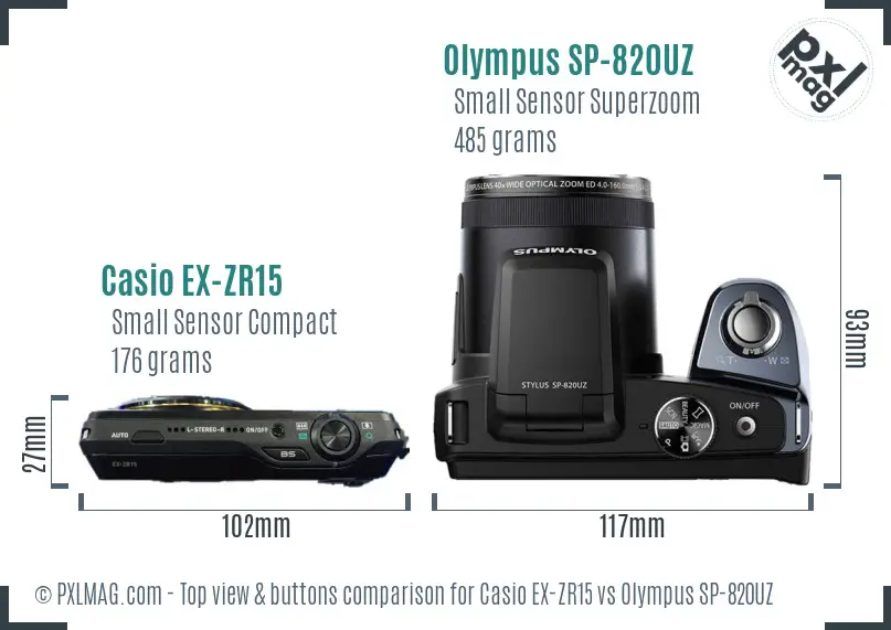 Casio EX-ZR15 vs Olympus SP-820UZ top view buttons comparison