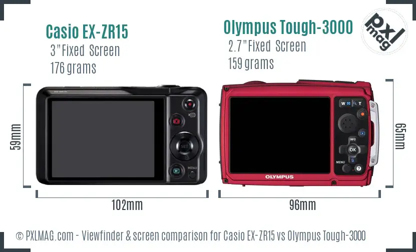 Casio EX-ZR15 vs Olympus Tough-3000 Screen and Viewfinder comparison