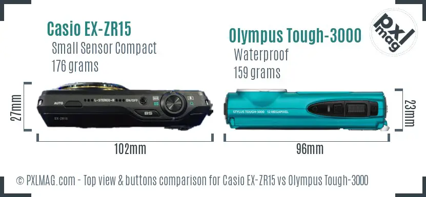 Casio EX-ZR15 vs Olympus Tough-3000 top view buttons comparison