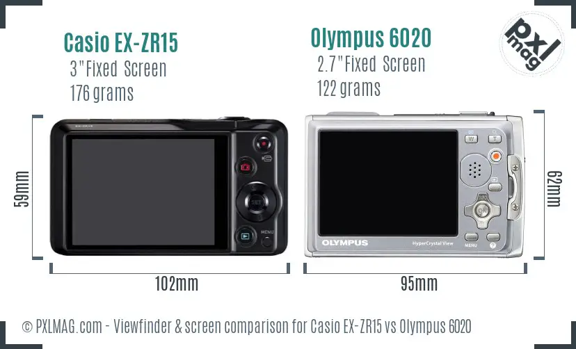 Casio EX-ZR15 vs Olympus 6020 Screen and Viewfinder comparison Casio EX-ZR15 vs Olympus 6020 Screen and Viewfinder comparison