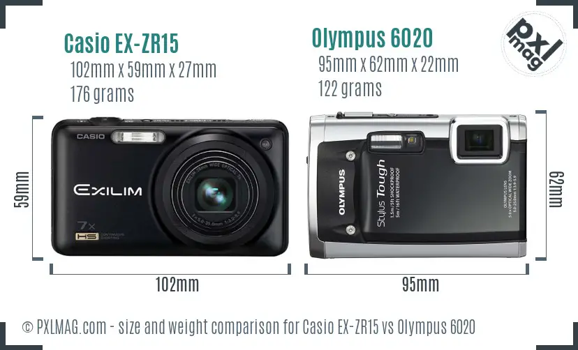 Casio EX-ZR15 vs Olympus 6020 size comparison Casio EX-ZR15 vs Olympus 6020 size comparison