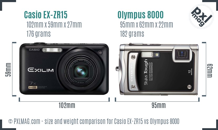 Casio EX-ZR15 vs Olympus 8000 size comparison