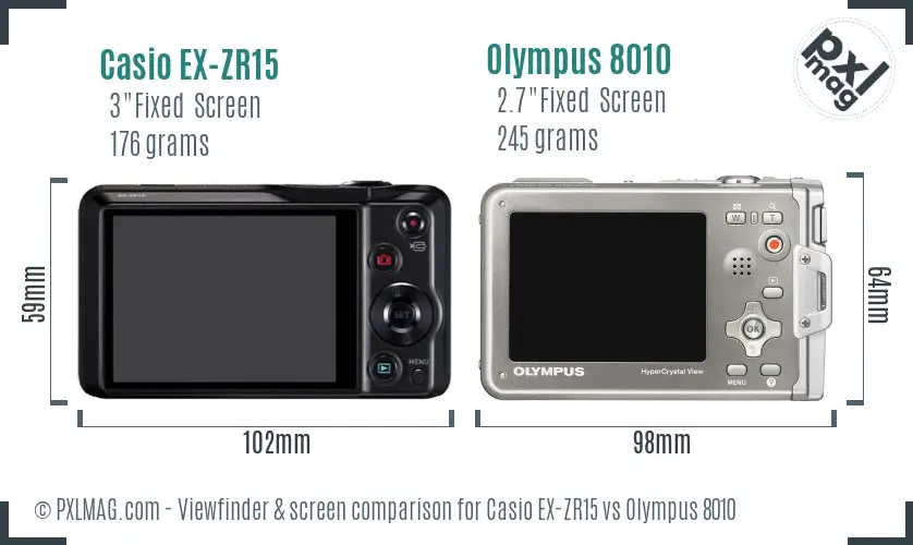 Casio EX-ZR15 vs Olympus 8010 Screen and Viewfinder comparison