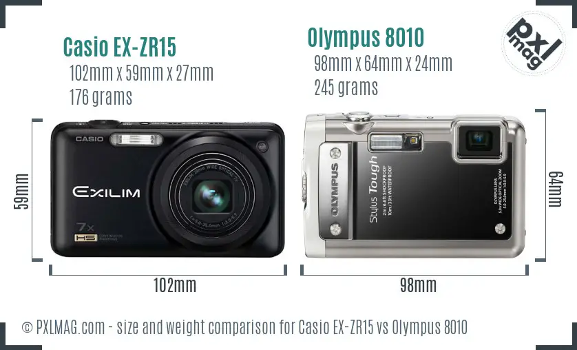 Casio EX-ZR15 vs Olympus 8010 size comparison