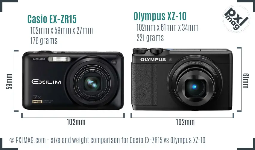 Casio EX-ZR15 vs Olympus XZ-10 size comparison Casio EX-ZR15 vs Olympus XZ-10 size comparison